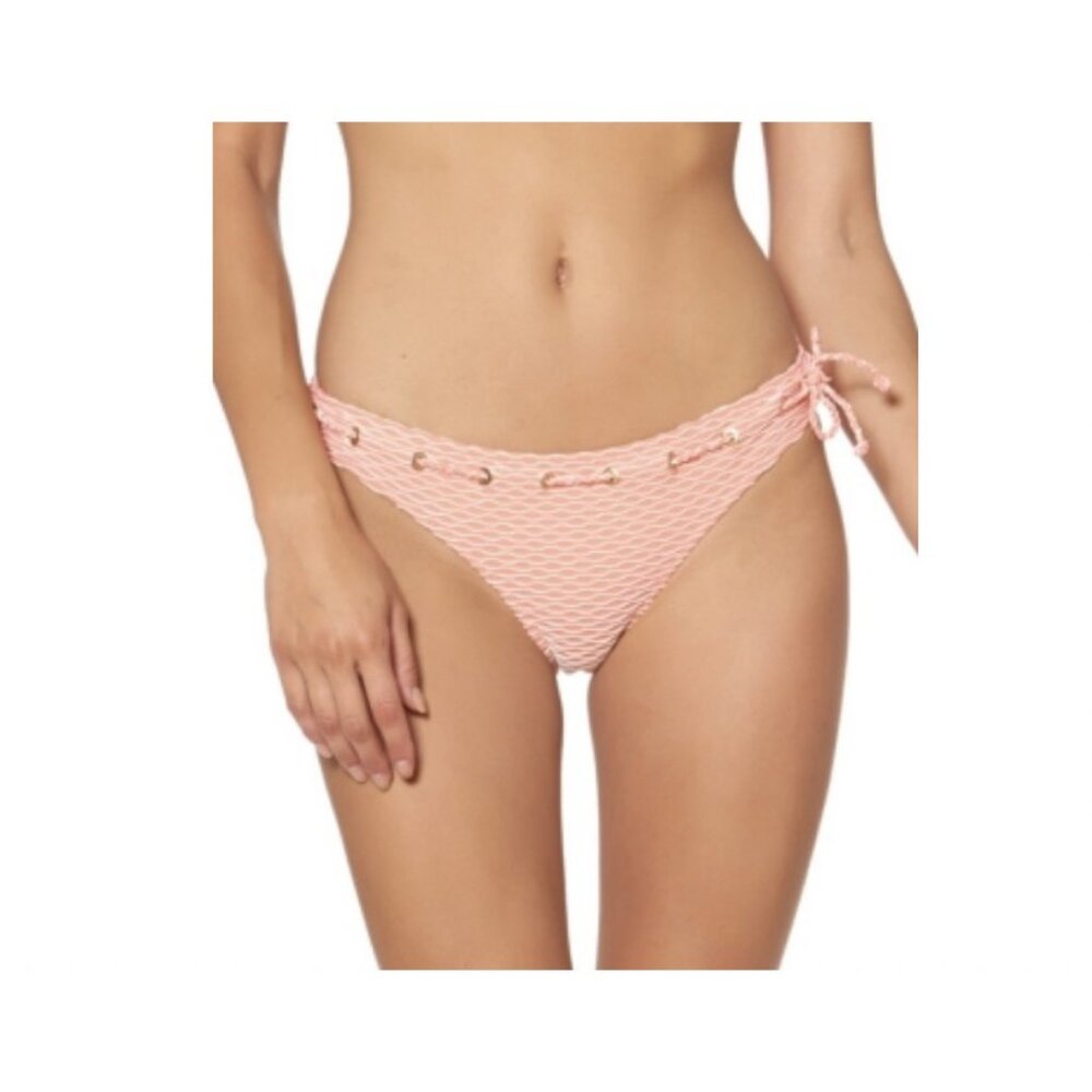 Jessica Simpson Women's Striped Hipster Melon Pink Bikini Swim Bottoms Size L